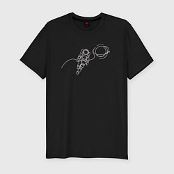 Футболка slim-fit Космонавт рядом с планетой лайн арт, цвет: черный