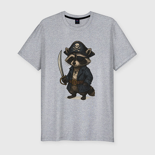 Мужская slim-футболка Енот пират / Меланж – фото 1