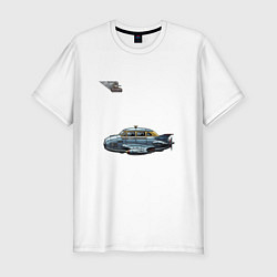 Футболка slim-fit Летающее такси ретрофутуризм стримлайн, цвет: белый
