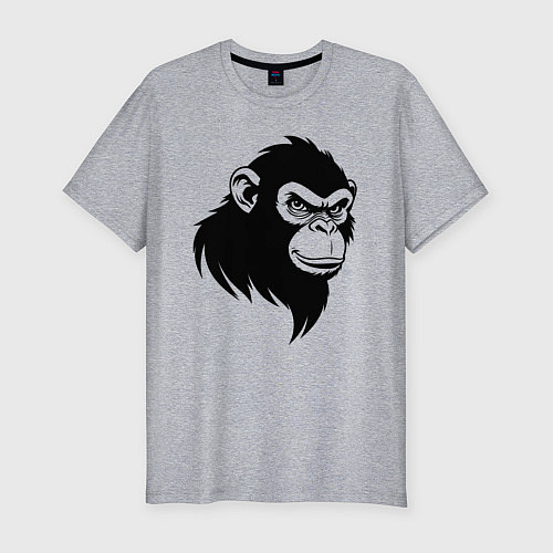 Мужская slim-футболка Хитрый взгляд шимпанзе / Меланж – фото 1