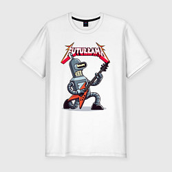 Футболка slim-fit Bender bending robot from rock group Futurama, цвет: белый