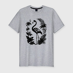 Футболка slim-fit Черный фламинго в цветах, цвет: меланж