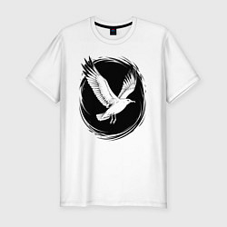Футболка slim-fit Чайка в черном круге, цвет: белый