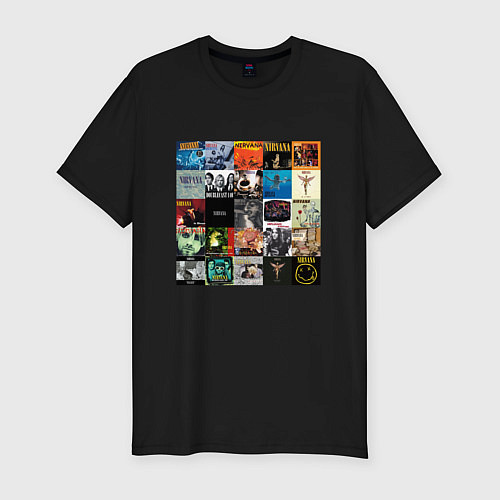 Мужская slim-футболка Nirvana - обложки / Черный – фото 1