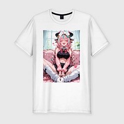 Футболка slim-fit Забавная коровка сидит на диване, цвет: белый