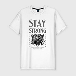 Футболка slim-fit Оставайся сильным - голова тигра, цвет: белый