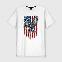 Футболка slim-fit Орёл на фоне американского флага USA, цвет: белый