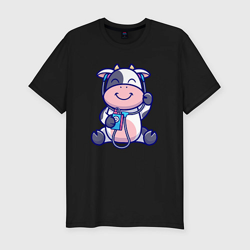 Мужская slim-футболка Музыкальная коровка / Черный – фото 1