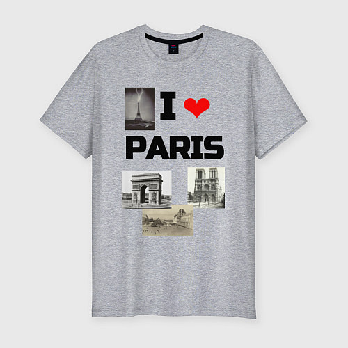 Мужская slim-футболка I love Paris / Меланж – фото 1