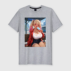 Мужская slim-футболка Sexy гяру с мороженным - аниме