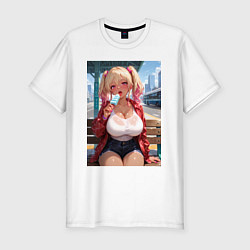 Футболка slim-fit Симпотная девушка-гяру с мороженным - аниме, цвет: белый