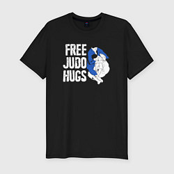 Футболка slim-fit Бесплатные дзюдо обнимашки, цвет: черный