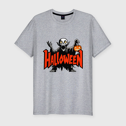 Мужская slim-футболка Вампир с надписью halloween / Меланж – фото 1