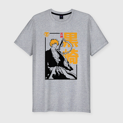 Мужская slim-футболка Блич Ичиго Куросаки кун / Меланж – фото 1
