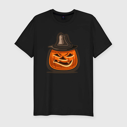 Мужская slim-футболка Pumpkin hat / Черный – фото 1