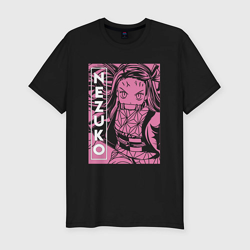 Мужская slim-футболка Клинок рассекающий демонов Nezuko бой / Черный – фото 1