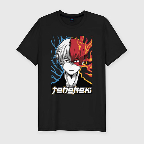 Мужская slim-футболка Моя геройская академия Шото лед и пламя / Черный – фото 1