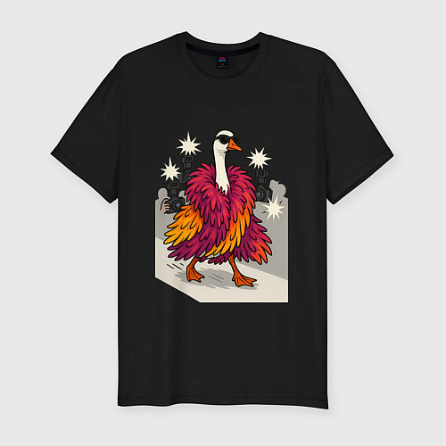 Мужская slim-футболка Гусь на показе мод / Черный – фото 1