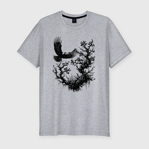 Мужская slim-футболка Орёл над вершинами / Меланж – фото 1