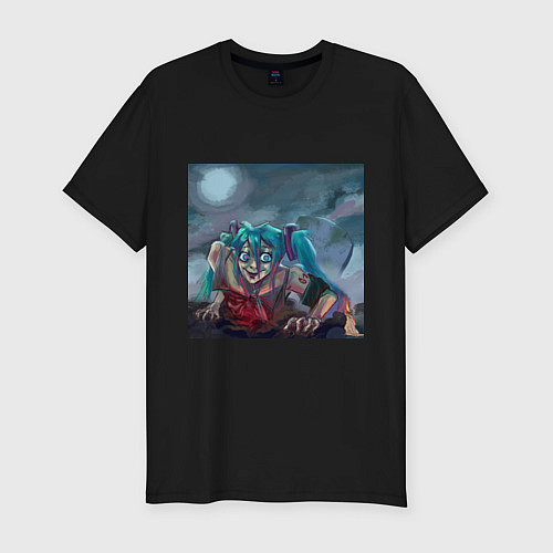 Мужская slim-футболка Halloween Miku zombie / Черный – фото 1