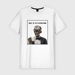 Футболка slim-fit Жив, но по расписанию - зомби джентельмен, цвет: белый