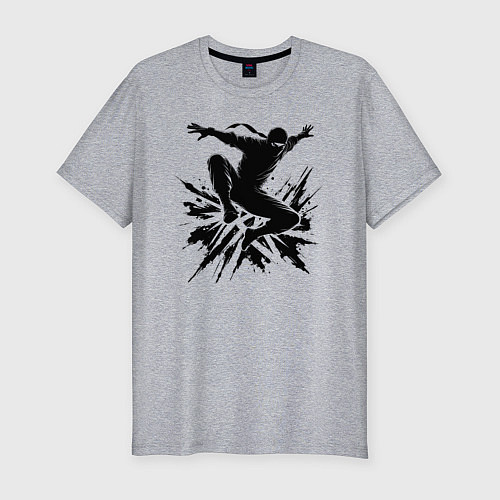 Мужская slim-футболка Ниндзя в прыжке / Меланж – фото 1