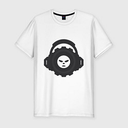 Мужская slim-футболка Логотип c лицом и шестернёй в наушниках