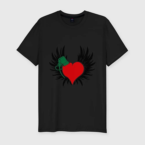Мужская slim-футболка Сердце-граната с крыльями / Черный – фото 1