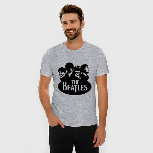Мужская slim-футболка The Beatles Band / Меланж – фото 3