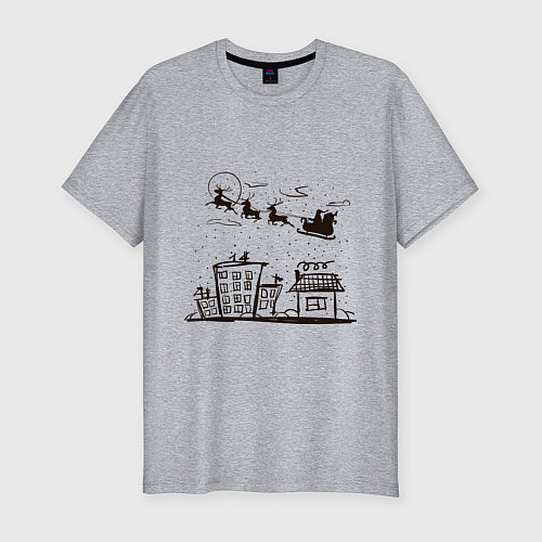 Мужская slim-футболка Санта над городом / Меланж – фото 1