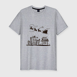 Мужская slim-футболка Санта над городом