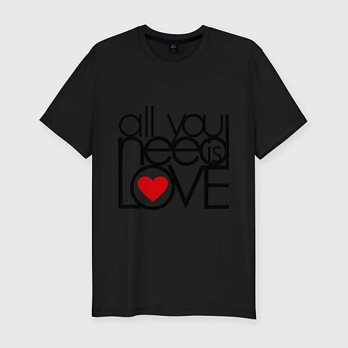 Мужская slim-футболка All you need is love / Черный – фото 1