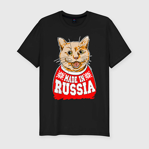 Мужская slim-футболка Made in Russia: киса / Черный – фото 1