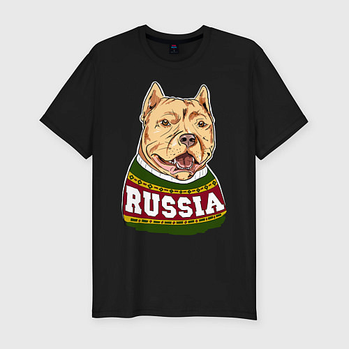 Мужская slim-футболка Made in Russia: собака / Черный – фото 1