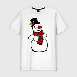 Футболка slim-fit Весёлый снеговик, цвет: белый