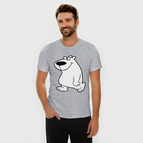 Мужская slim-футболка Веселый белый медведь / Меланж – фото 3