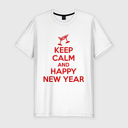 Футболка slim-fit Keep Calm & Happy New Year, цвет: белый