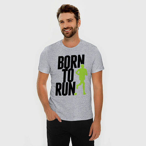 Мужская slim-футболка Рожден для бега / Меланж – фото 3