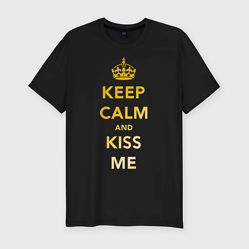 Мужская slim-футболка Keep Calm & Kiss Me / Черный – фото 1