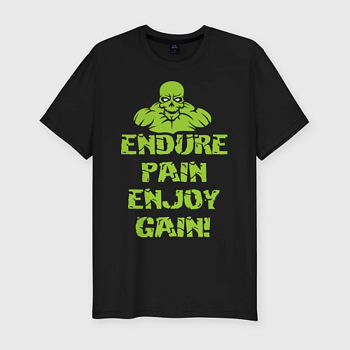 Мужская slim-футболка Endure pain enjoy gain / Черный – фото 1