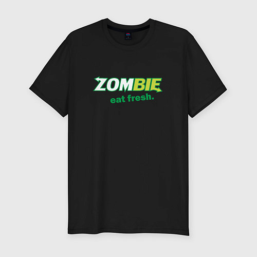 Мужская slim-футболка Zombie - eat fresh / Черный – фото 1