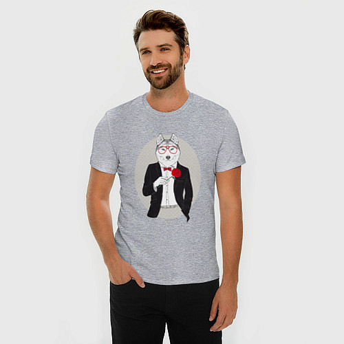 Мужская slim-футболка Волк в смокинге / Меланж – фото 3
