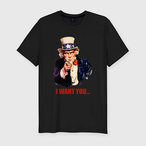 Мужская slim-футболка I want you / Черный – фото 1