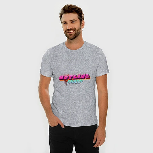 Мужская slim-футболка Hotline Miami / Меланж – фото 3