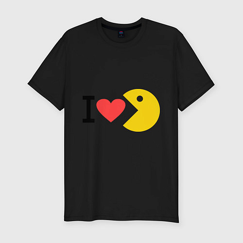 Мужская slim-футболка I love Packman / Черный – фото 1