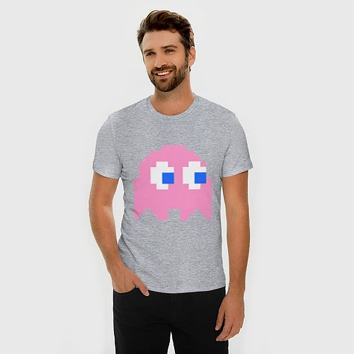 Мужская slim-футболка Pac-Man: Pinky / Меланж – фото 3