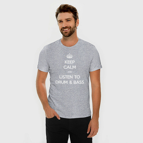 Мужская slim-футболка Keep Calm & Listen To Dnb / Меланж – фото 3