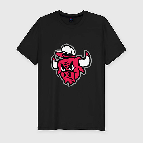 Мужская slim-футболка Chicago Bulls (в кепке) / Черный – фото 1