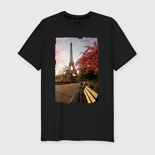 Мужская slim-футболка Осенний Париж / Черный – фото 1