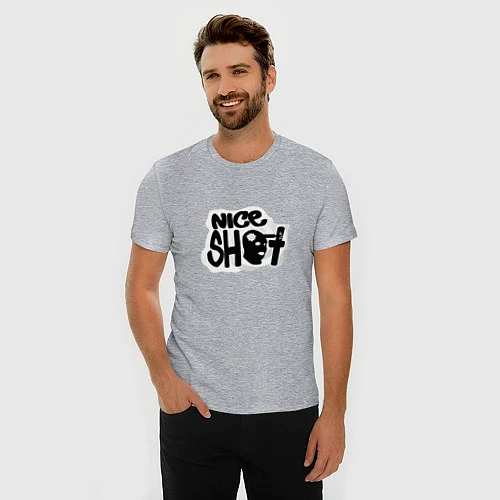 Мужская slim-футболка CS:GO Nice Shot / Меланж – фото 3